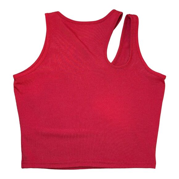 SHEIN Essnce Leisure Solid Cutout Shoulder Rib-Knit Tank Top Red Size Small - Picture 2 of 3